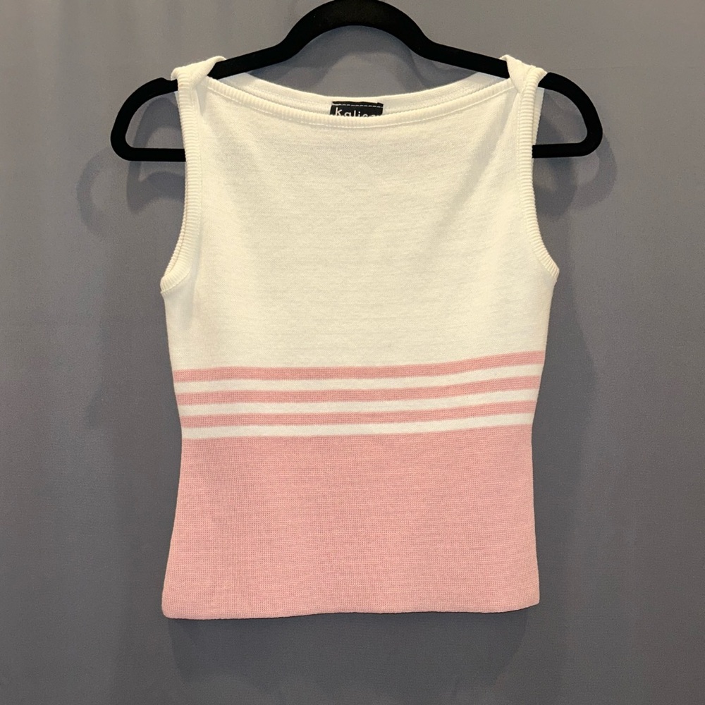 Kalico Cream and Pink Knitted Sleeveless Top